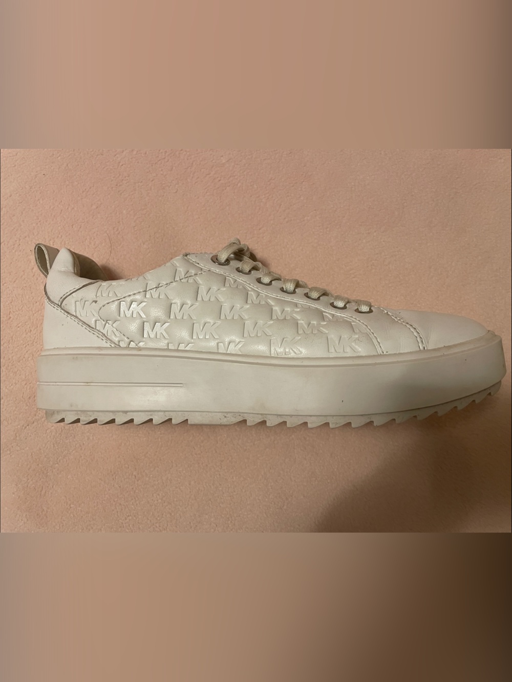Michael Kors All-Over MK Embossed White Platform Sneaker
